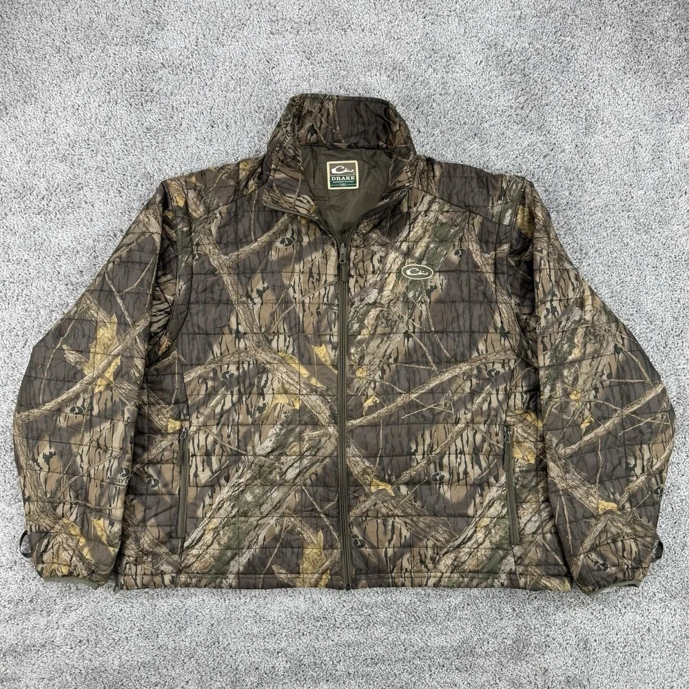 Drake Waterfowl Jacket Men's 2XL Mossy Oak Camo Convertible Vest Puffer Outdoors